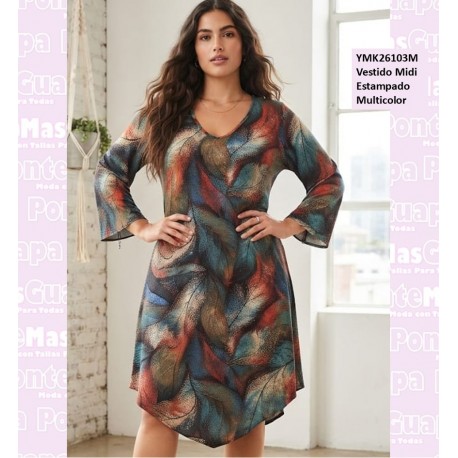 Vestido Midi Estampado Multicolor