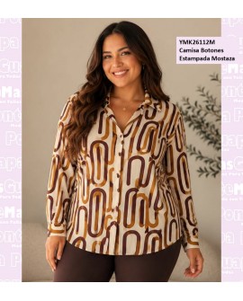 Camisa Botones Estampada Mostaza