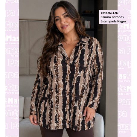 Camisa Botones Estampada Negra