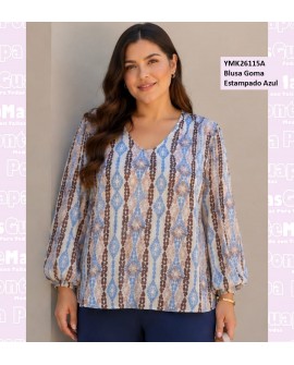Blusa Goma Estampado Azul