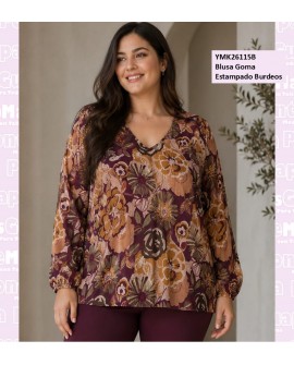 Blusa Goma Estampado Burdeos