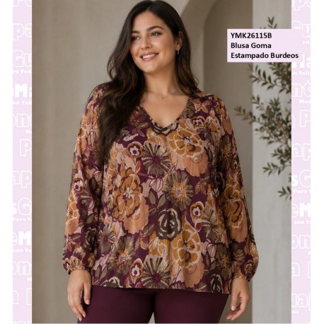 Blusa Goma Estampado Burdeos