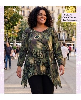 Casaca Viscosa Kaki Estampada