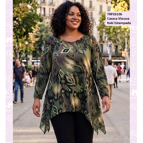 Casaca Viscosa Kaki Estampada