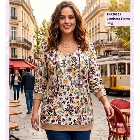 Camiseta Flores Beig