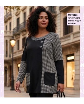 Jersey Coord Blanco Negro Bolsillos