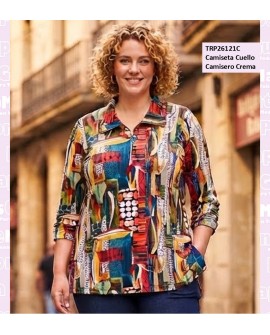 Camiseta Cuello Camisero Crema