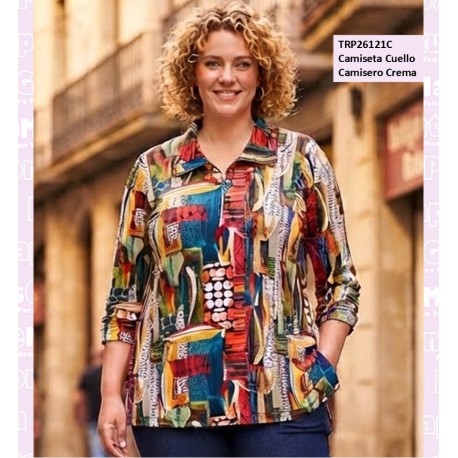 Camiseta Cuello Camisero Crema
