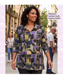 Camiseta Cuello Camisero Violeta