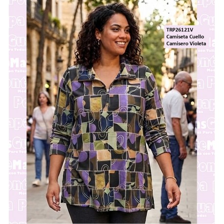 Camiseta Cuello Camisero Violeta