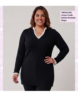 Jersey Cuello Batista Bordada Negro