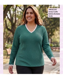 Jersey Cuello Batista Bordada Verde