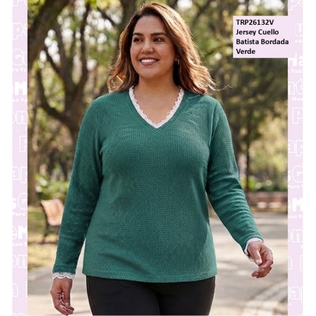Jersey Cuello Batista Bordada Verde