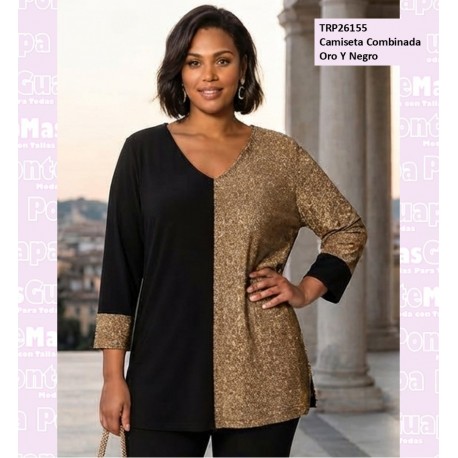 Camiseta Combinada Oro Y Negro